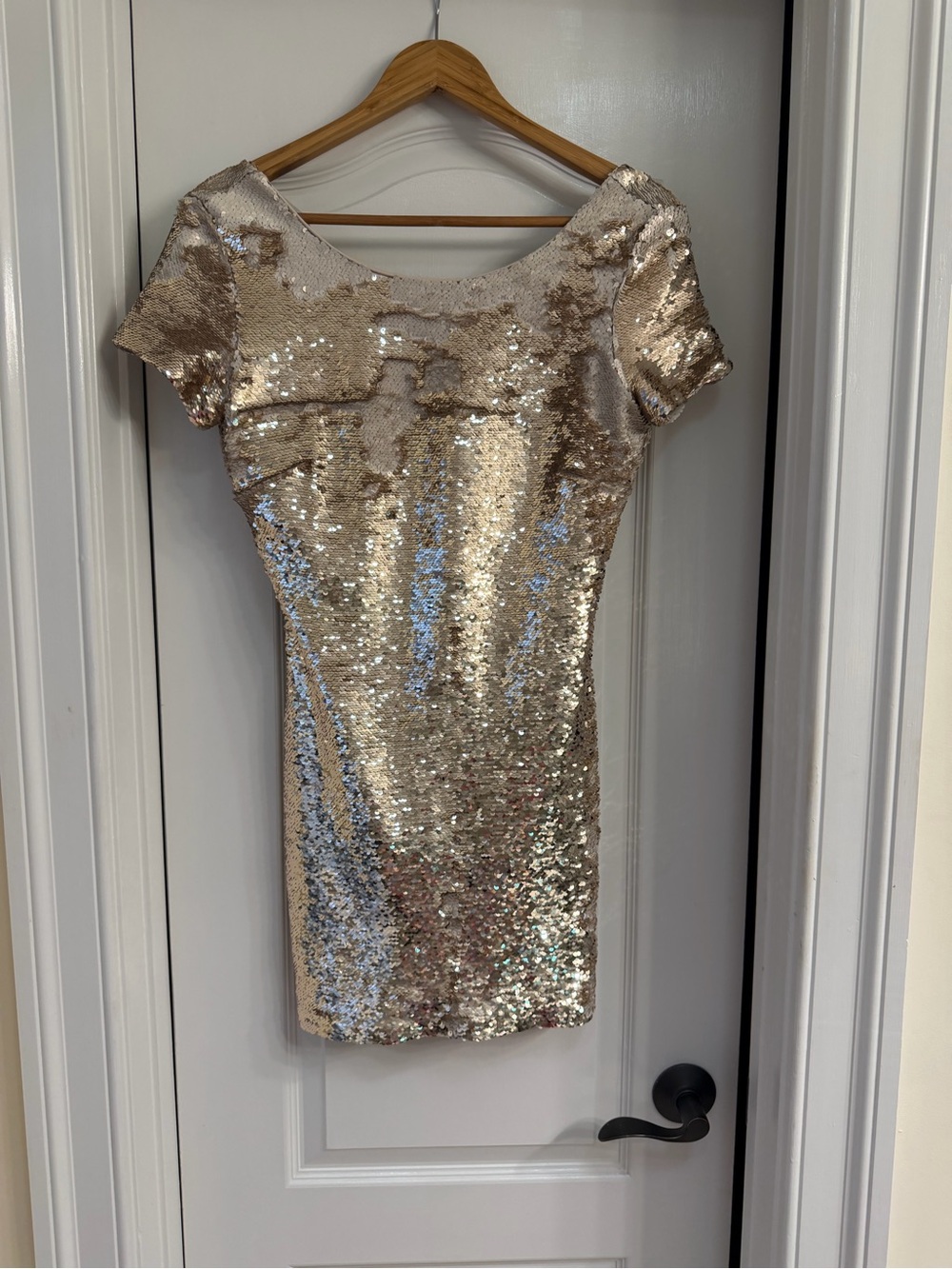 Ark & Co Champagne Sequin Short Sleeve Mini Dress